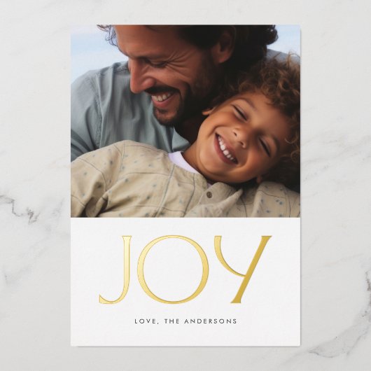 エレガント金ゴールドJOYクリスマスフォト 箔シーズンカード (正面)