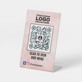 エレガント金ゴールドQRコードのメニュー記号：表連絡あり 台座サイン