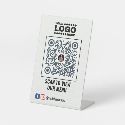 エレガント金ゴールドQRコードのメニュー記号：表連絡あり 台座サイン (正面)