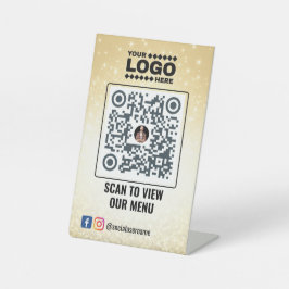 エレガント金ゴールドQRコードのメニュー記号：表連絡あり 台座サイン