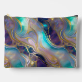 エレガント金ゴールドwティール(緑がかった色)&パープルオパール石大 アクセサリーポーチ (正面)