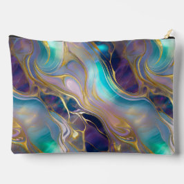 エレガント金ゴールドwティール（緑がかった色）&パープルオパール石大 アクセサリーポーチ