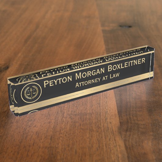 エレガント金ゴールドwブラックとはかりで測司法弁護士 デスクネームプレート (側面)