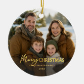 エレガント金モダン箔エフェクトのクリスマスフォト セラミックオーナメント (正面)