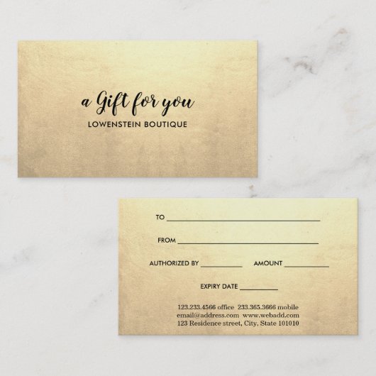 エレガント金箔ギフト券 割引カード (正面/裏面)