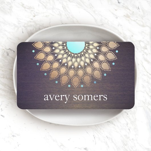 エレガント金箔曼荼羅華美木目 名刺