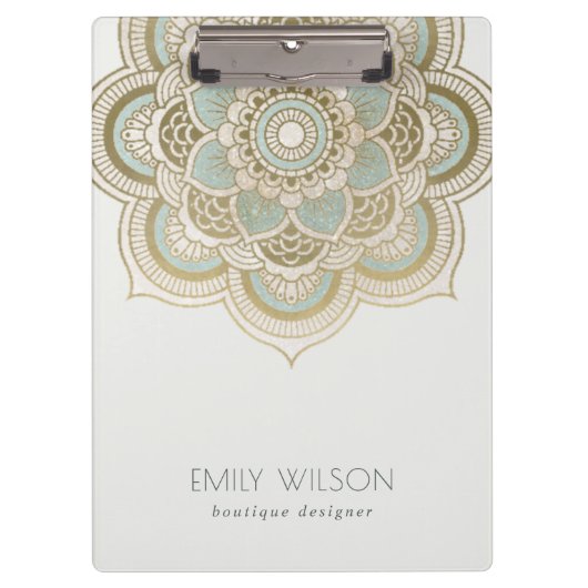 エレガント金華美箔ティール(緑がかった色)ターコイズ曼荼羅 クリップボード (正面)