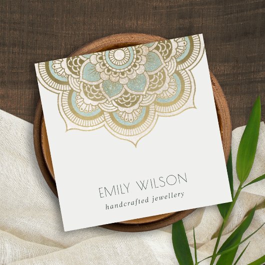 エレガント金華美箔ティール(緑がかった色)ターコイズ曼荼羅 スクエア名刺