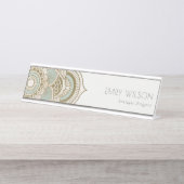 エレガント金華美箔ティール(緑がかった色)ターコイズ曼荼羅 デスクネームプレート (正面)