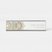 エレガント金華美箔ティール(緑がかった色)ターコイズ曼荼羅 デスクネームプレート (正面)