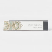 エレガント金華美箔ティール(緑がかった色)ターコイズ曼荼羅 デスクネームプレート (正面)