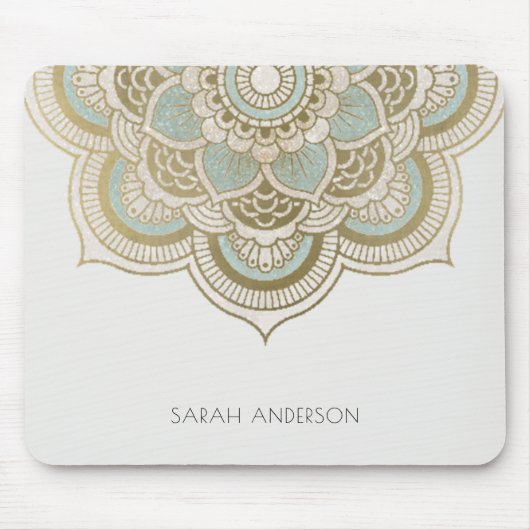 エレガント金華美箔ティール（緑がかった色）ターコイズ曼荼羅 マウスパッド (正面)