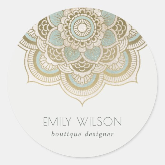 エレガント金華美箔ティール（緑がかった色）ターコイズ曼荼羅 ラウンドシール (正面)
