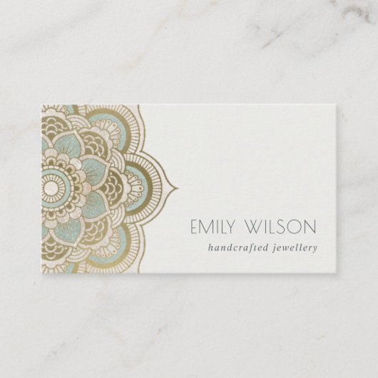 エレガント金華美箔ティール（緑がかった色）ターコイズ曼荼羅 名刺 (正面)