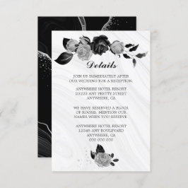 エレガント銀と黒の花と葉詳細 エンクロージャーカード