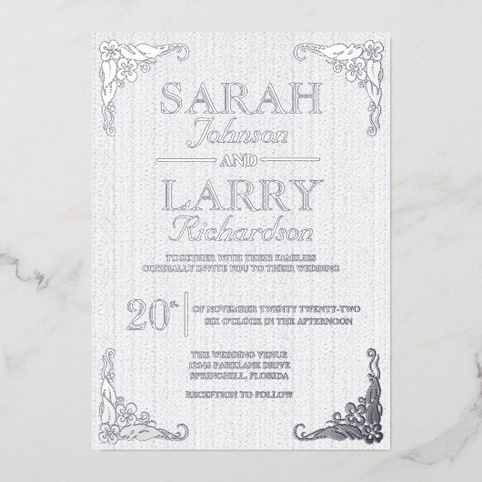 エレガント銀ハワイアン伝統的結婚ズ 箔招待状 (正面)