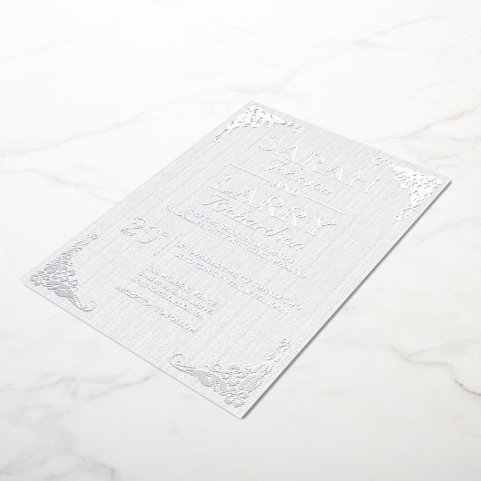 エレガント銀ハワイアン伝統的結婚ズ 箔招待状 (回転した状態)