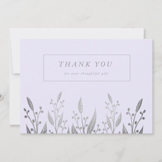 エレガント銀フェイク箔緑結婚花 サンキューカード (正面)