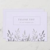 エレガント銀フェイク箔緑結婚花 サンキューカード (正面/裏面)