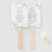 エレガント銀ボタニカル離れ結婚式 プログラム ハンドファン (正面&裏面)