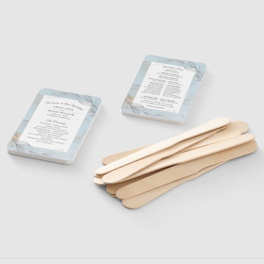 エレガント銀ボタニカル離れ結婚式 プログラム ハンドファン (組立なし)