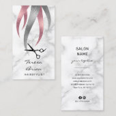 エレガント銀モダンとピンクのシザースヘアスタイリスト 名刺 (正面/裏面)