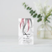 エレガント銀モダンとピンクのシザースヘアスタイリスト 名刺 (スタンド正面)