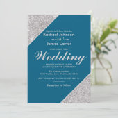 エレガント銀モダングリッターオン海ブルー 招待状 (スタンド正面)