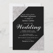 エレガント銀モダングリッターオン黒 招待状 (正面)