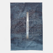 エレガント銀モダンマンダラストライプネイビーブルー キッチンタオル (縦)