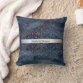 エレガント銀モダンマンダラストライプネイビーブルー クッション (ブランケット)