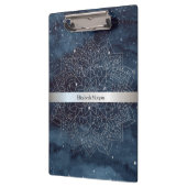 エレガント銀モダンマンダラストライプネイビーブルー クリップボード (左)