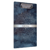 エレガント銀モダンマンダラストライプネイビーブルー クリップボード (右)