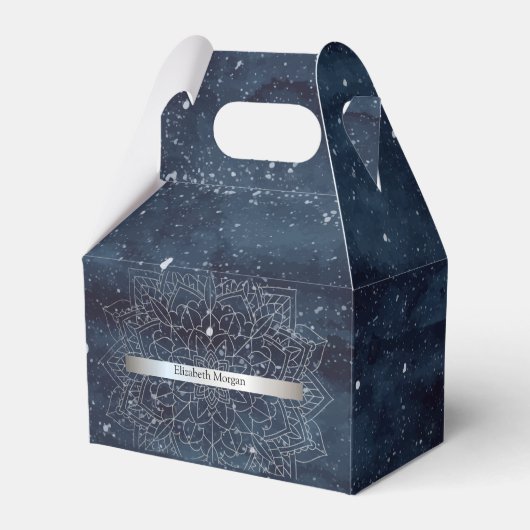 エレガント銀モダンマンダラストライプネイビーブルー フェイバーボックス (正面サイド)