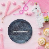 エレガント銀モダンマンダラストライプネイビーブルー ペーパープレート (パーティー)