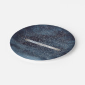 エレガント銀モダンマンダラストライプネイビーブルー ペーパープレート (アングル)