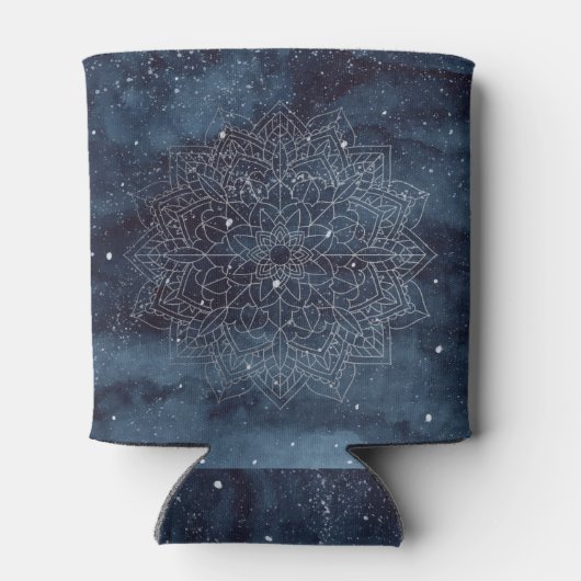 エレガント銀モダンマンダラストライプネイビーブルー 缶クーラー (裏面)