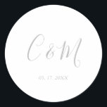 エレガント銀モノグラ結婚ム ラウンドシール<br><div class="desc">エレガントなウェディングステッカー</div>