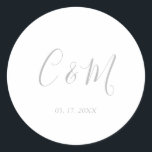 エレガント銀モノグラ結婚ム ラウンドシール<br><div class="desc">エレガントなウェディングステッカー</div>