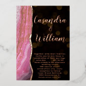 エレガント銀河系アゲートヘードピンク&金ゴールド結婚ズ 箔招待状 (正面)