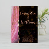 エレガント銀河系アゲートヘードピンク&金ゴールド結婚ズ 箔招待状 (立ち正面)