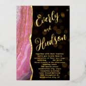 エレガント銀河系アゲートヘードピンク&金ゴールド結婚ズFo 箔招待状 (正面)