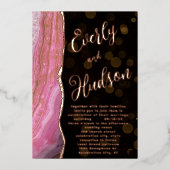 エレガント銀河系アゲートヘードピンク&金ゴールド結婚ズFo 箔招待状 (正面)