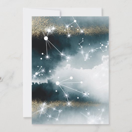 エレガント銀河系ブルー金ゴールドスタ結婚ーズ 招待状 (裏面)