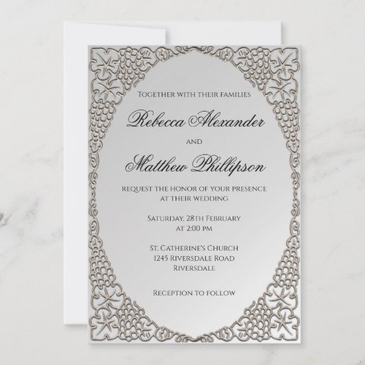 エレガント銀結婚飾 招待状 (正面)