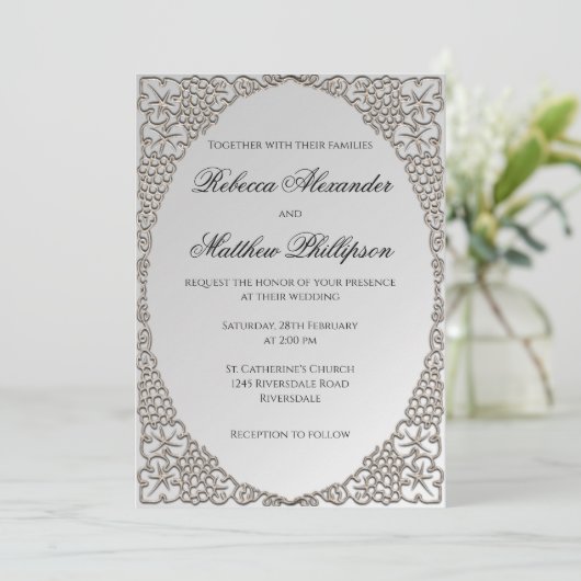 エレガント銀結婚飾 招待状 (スタンド正面)