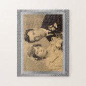 エレガント銀縁ど枠カスタム写真 ジグソーパズル (縦)