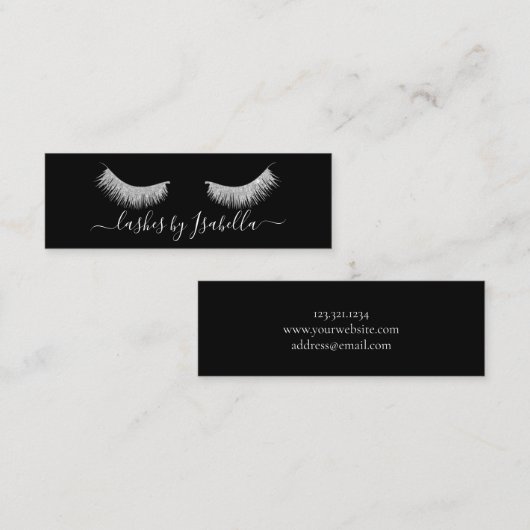 エレガント銀色グリッター黒まつ毛 スキニー名刺 (正面/裏面)