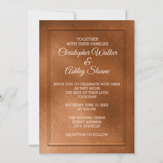 エレガント銅とクリーム結婚式招待状 招待状 (正面)