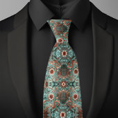 エレガント銅とターコイズフォーマルフローラ ネクタイ
